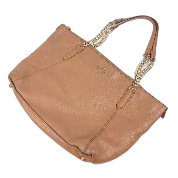 Coach F87775 Pebble Leather Ava Chain Tote Bag Shoulder Purse Tan Brown Chain - Picture 2 of 12